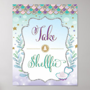 Poster Mermaid Selfie Station Take a Shellfie Sign Decor