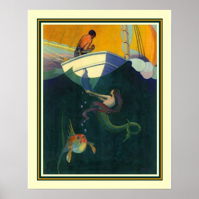 Poster Mermaid & the Sailboat 1920 Imprimer 16x20 (Devant)