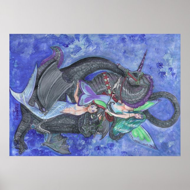 Poster Mermaid Unicorn Dragon Elf Fairy Imaginaire Magie (Devant)