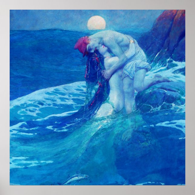 Poster Mermaid Vintage Blue 2 (Devant)