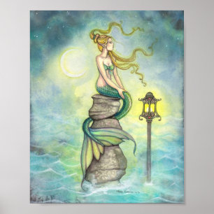 Poster Mermaid with Moon and Lantern Fantasy Art