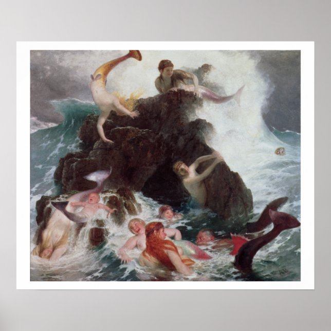 Poster Mermaids à Play, 1886 (huile sur toile) (Devant)