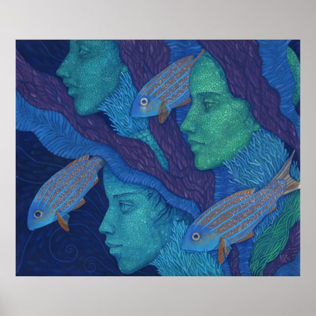 Poster Mermaids & Poissons, imaginaire surréaliste, sous- (Devant)