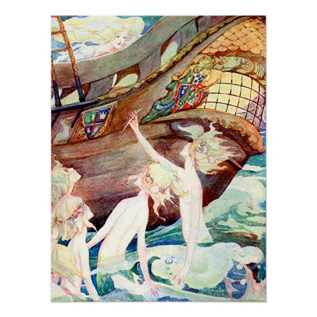 Poster Mermaids Soeurs et navire (Devant)