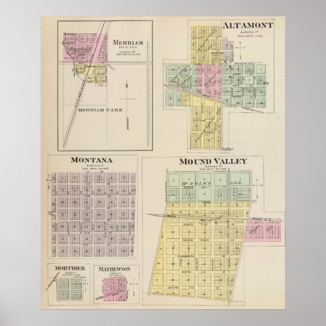 Poster Merriam, Altamont, Montana, Mound Valley, Kansas (Devant)