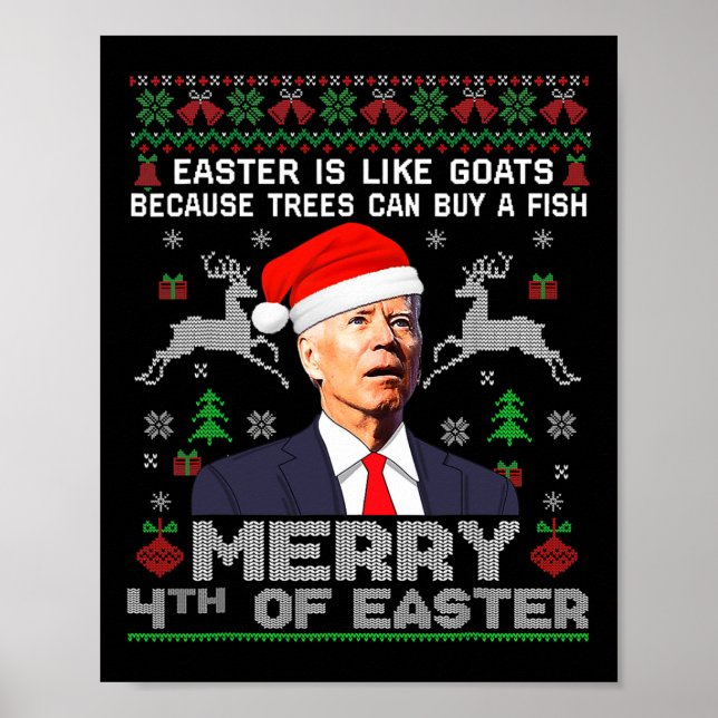Poster Merry 4th Of Easter Fun Biden Ugly Christmas Men  (Devant)