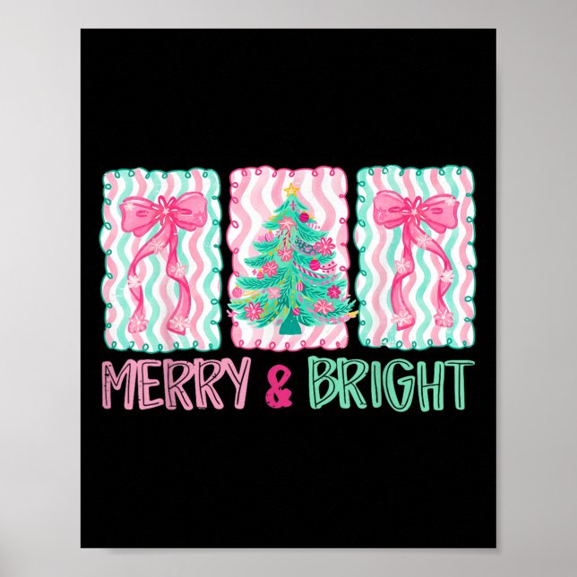 Poster Merry &amp; Bright Coquette Preppy Bow Xmas Tree W (Devant)