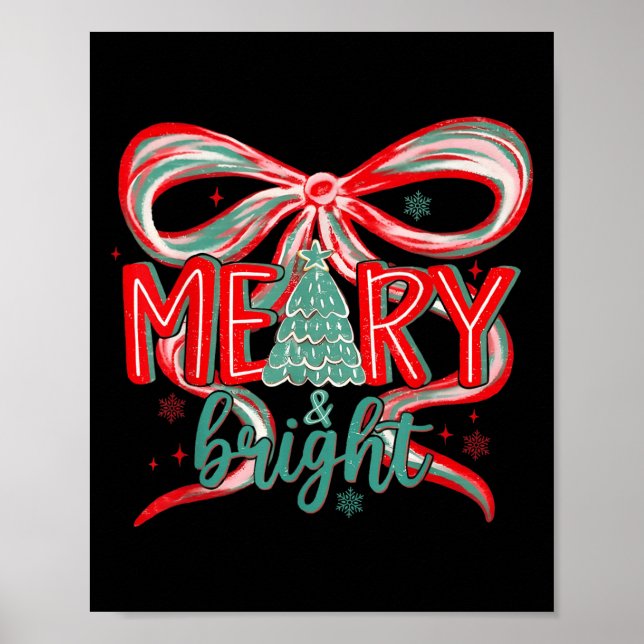 Poster Merry &amp; Bright Tree Coquette Bow Retro Holiday (Devant)