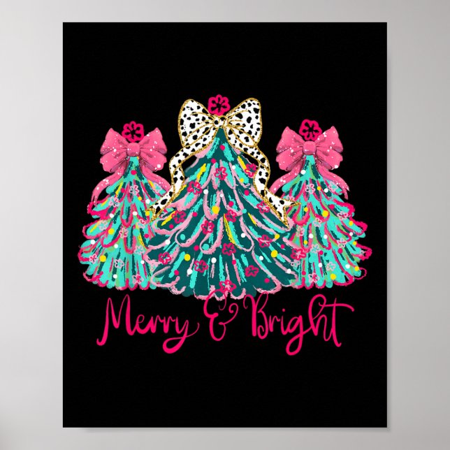 Poster Merry And Bright Christmas Tree Coquette  (Devant)