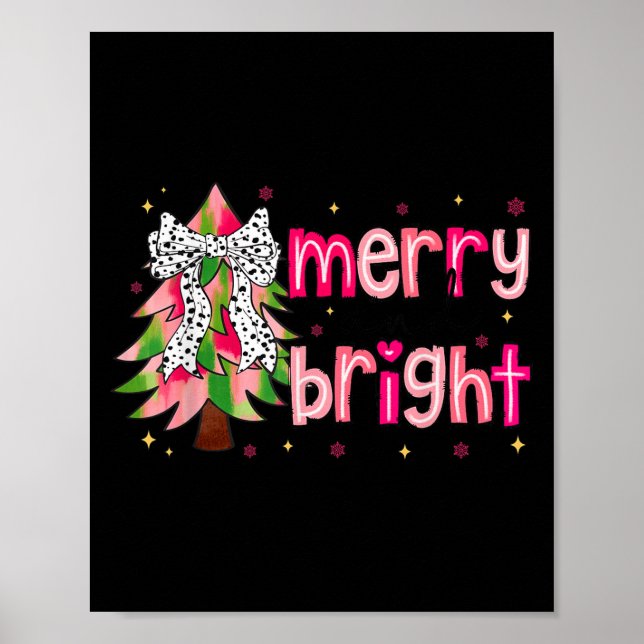 Poster Merry And Bright Christmas Tree Nk Coquette Bow Wo (Devant)