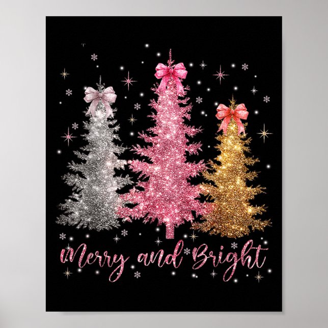 Poster Merry And Bright Santa Christmas Tree Lights Pajam (Devant)