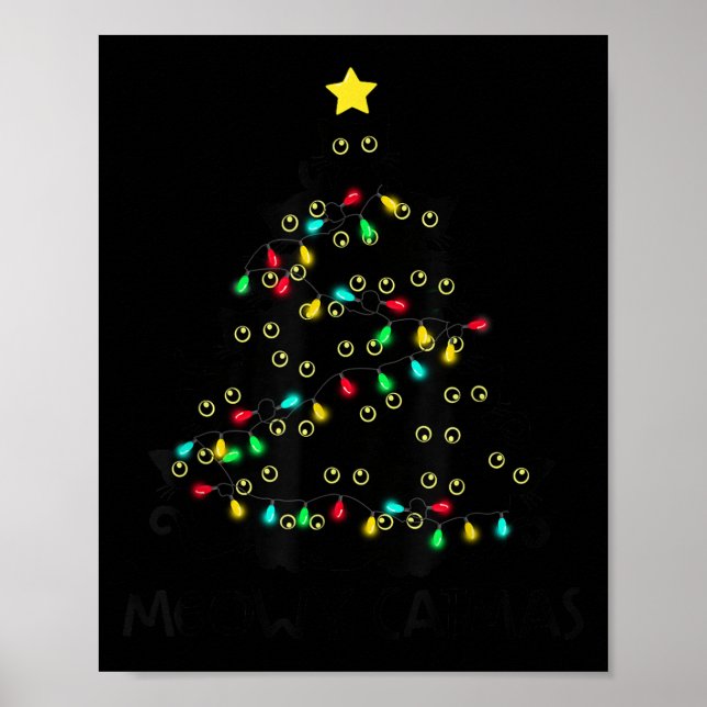 Poster Merry Catmas Cat Christmas Tree Kids Girls Boys Me (Devant)