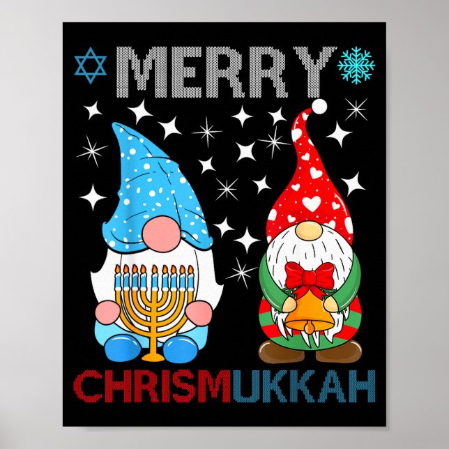Poster Merry Chrismukkah Funny Gnomes Christmas And Hanuk (Devant)