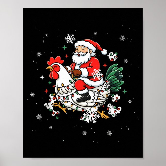 Poster Merry Christmas 2025 Funny Santa Riding Chicken Ch (Devant)
