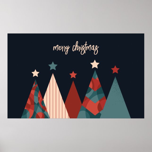 Poster Merry Christmas abstract retro xmas tree (Devant)