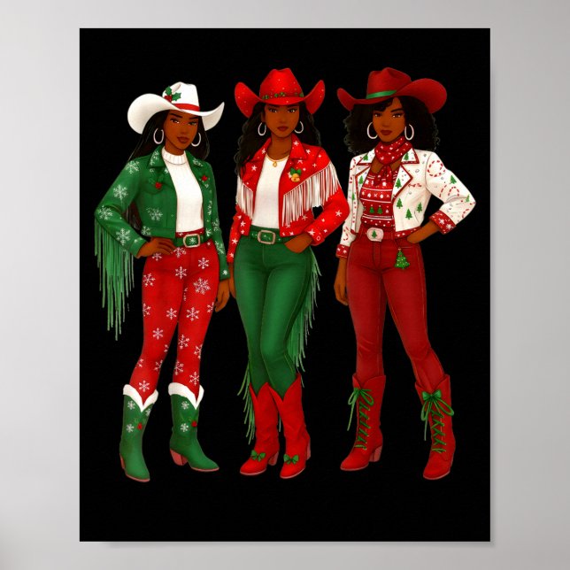 Poster Merry Christmas African American Afro Cowgirl West (Devant)