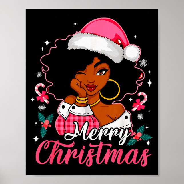 Poster Merry Christmas Black Afro African American Girl S (Devant)