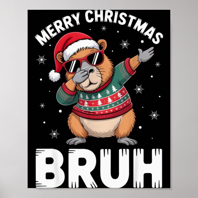 Poster Merry Christmas Bruh Capybara Dabbing Santa Hat Xm (Devant)
