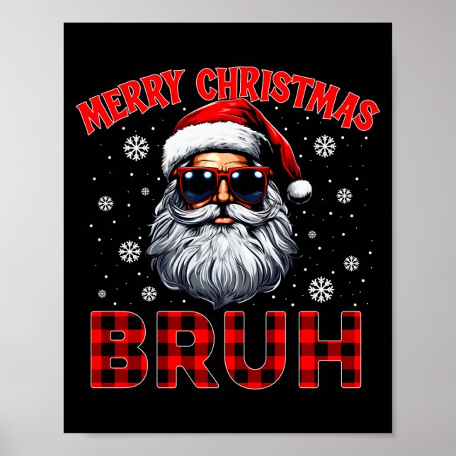 Poster Merry Christmas Bruh Red Plaid Funny Santa Claus M (Devant)