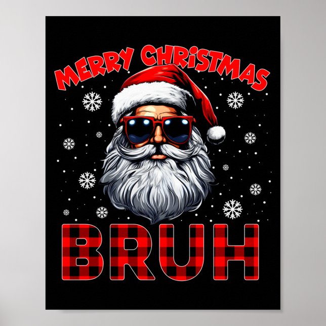 Poster Merry Christmas Bruh Red Plaid Funny Santa Claus M (Devant)