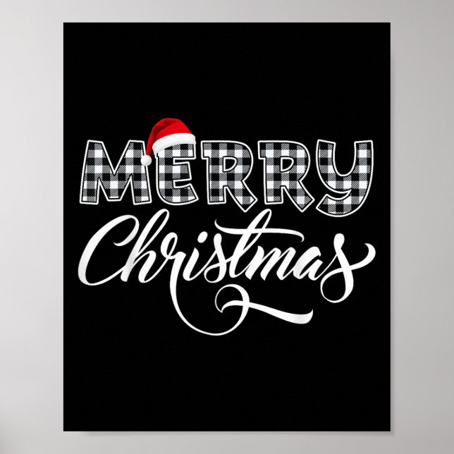 Poster Merry Christmas Buffalo Black And White Plaid For  (Devant)