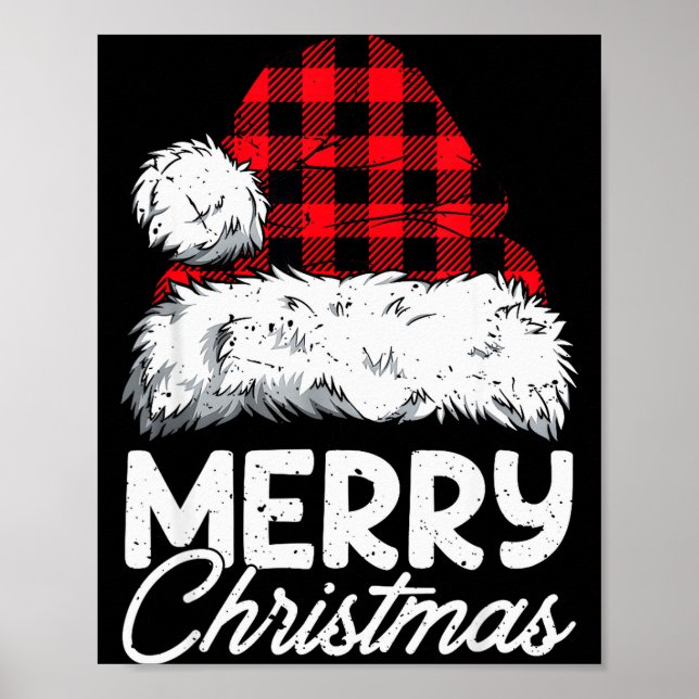 Poster Merry Christmas Buffalo Plaid Red Santa Hat Xmas P (Devant)