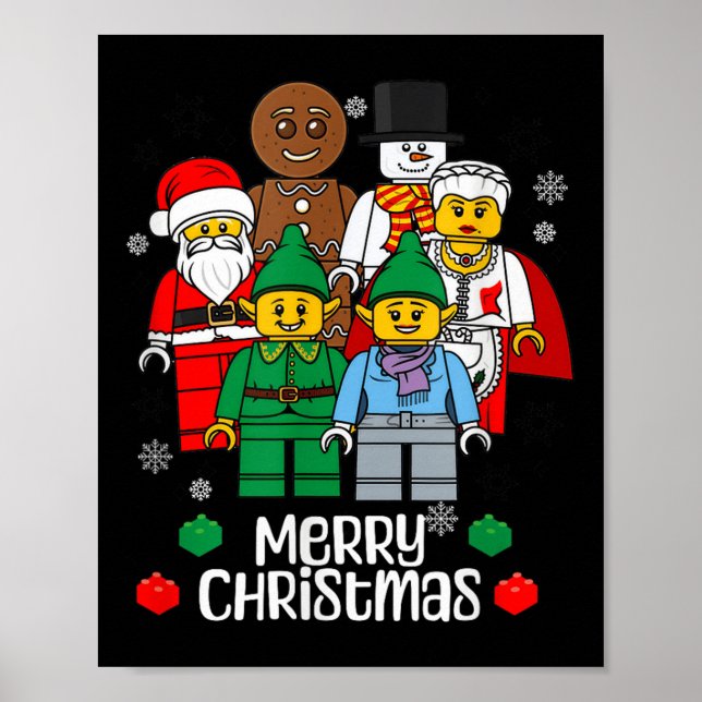 Poster Merry Christmas Building Bricks Santa Elf Snowman  (Devant)