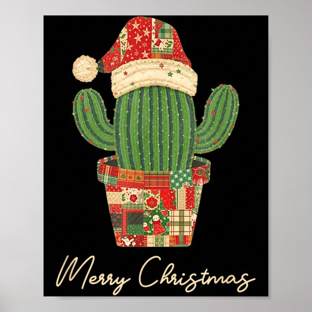 Poster Merry Christmas Cactus Patchwork Quilt  (Devant)