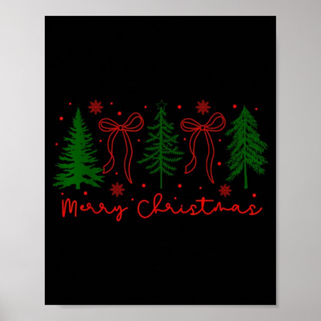Poster Merry Christmas Coquette Bow And Tree Retro Xmas H (Devant)