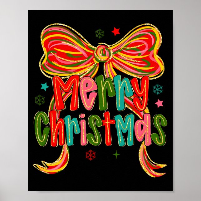 Poster Merry Christmas Coquette Bow Christmas Women Girls (Devant)