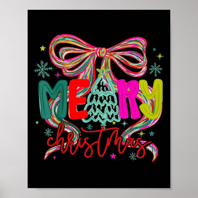Poster Merry Christmas Coquette Preppy Bow Tree For Woman (Devant)