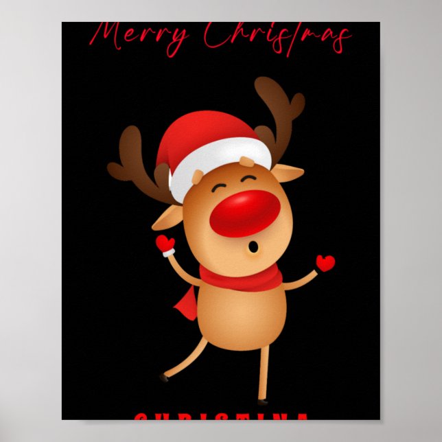Poster Merry Christmas Deer Cartoon Christmas T Shirt  (Devant)