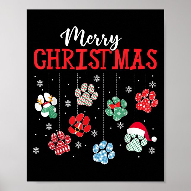 Poster Merry Christmas Dog Paws Lights Funny Xmas Womens  (Devant)