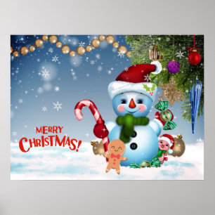 Poster Merry Christmas Festive Cute Snowman Holiday  