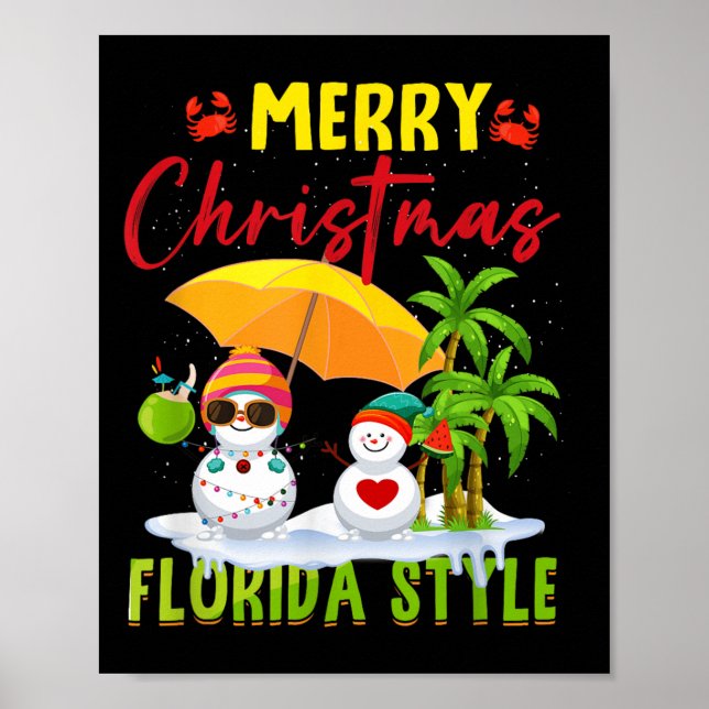 Poster Merry Christmas Florida Style Snowman Summer Vacat (Devant)