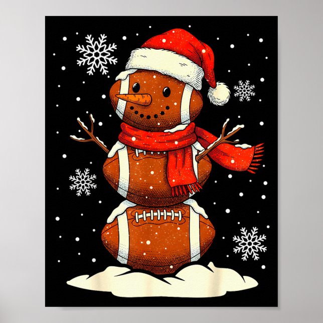 Poster Merry Christmas Football Snowman Holiday Srts Xmas (Devant)