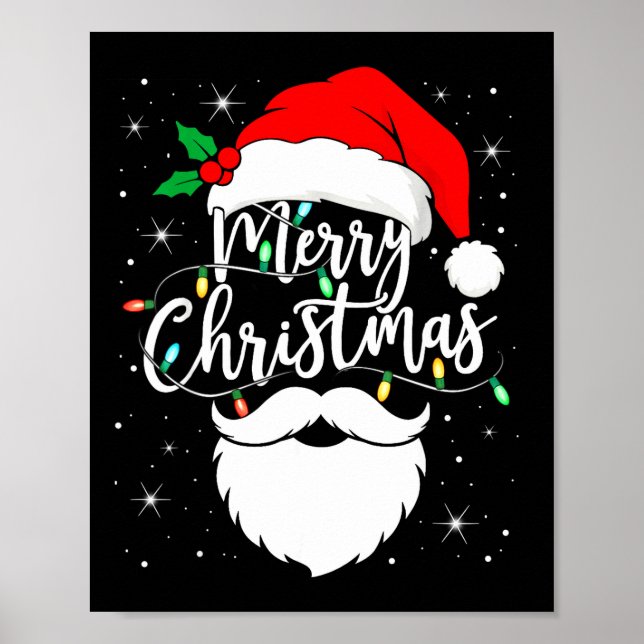 Poster Merry Christmas Funny Santa Claus Hat And Beard Xm (Devant)