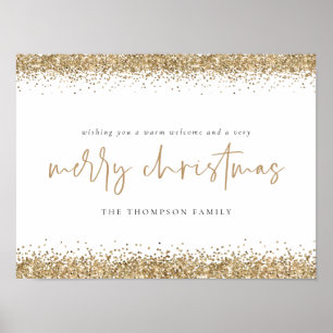 Poster Merry Christmas Gold Glitter Name White