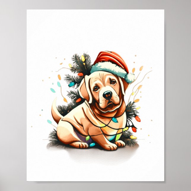 Poster Merry Christmas Golden Retriever Puppy  (Devant)