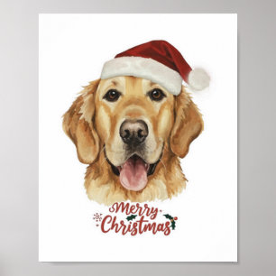 Poster Merry Christmas Golden Retriking chien