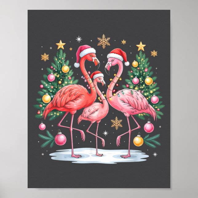 Poster Merry Christmas Hat Santa Flamingo Light Christmas (Devant)