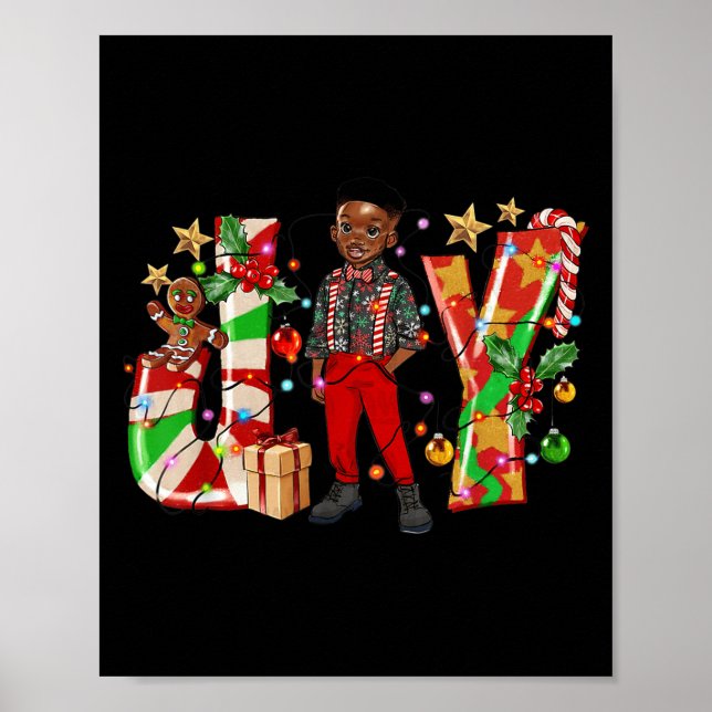 Poster Merry Christmas Joy Afro Black Boy African America (Devant)
