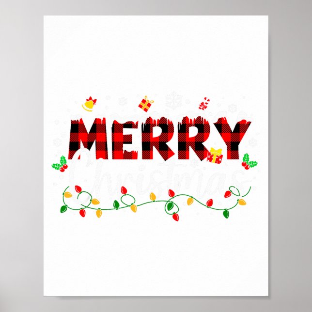 Poster Merry Christmas Lights Red Santa Hat Xmas Family M (Devant)