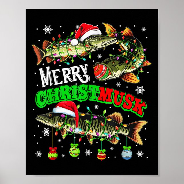 Poster Merry Christmas Musky Three Santa Muskies Fisher F (Devant)