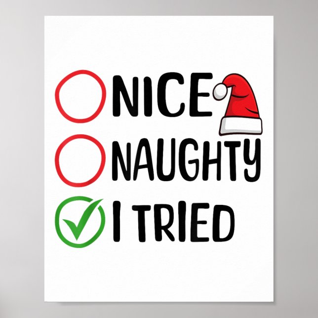 Poster Merry Christmas Nice Naughty I Tried Christmas Lis (Devant)