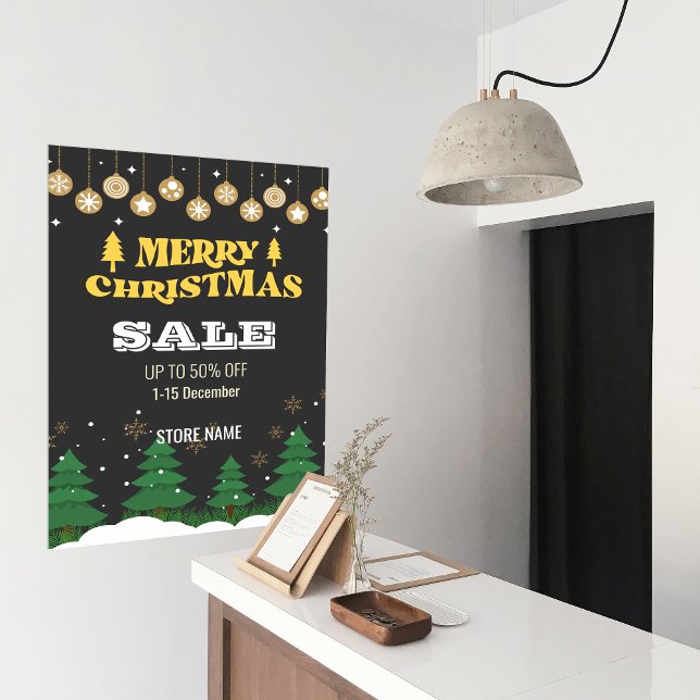 Poster Merry Christmas Pine Tree Vente d'entreprise Annon (Merry Christmas Pine Tree Business Sale Ads Poster)