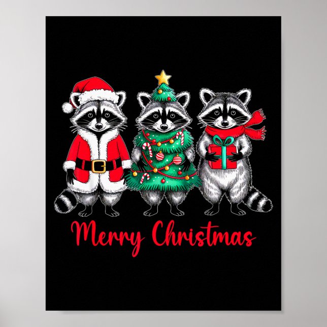 Poster Merry Christmas Raccoon Santa Hat Xmas Animal Racc (Devant)