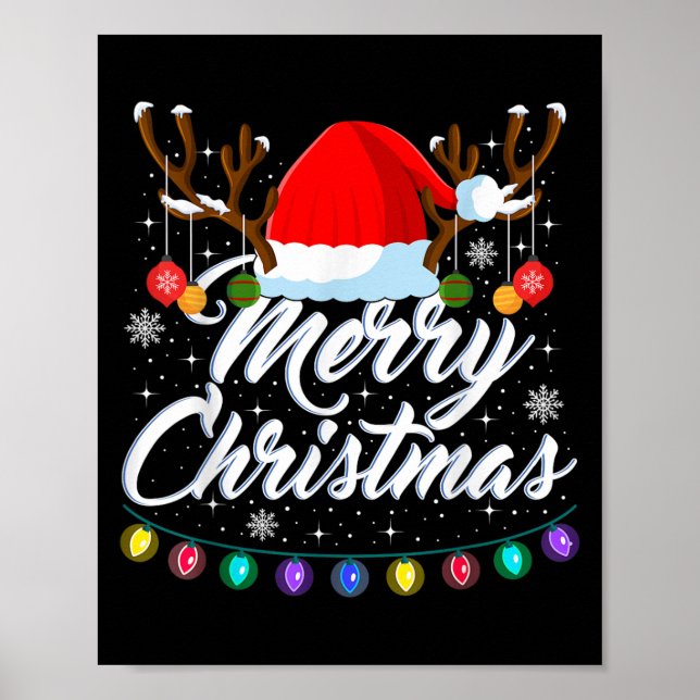Poster Merry Christmas Red Santa Hat Reindeer Xmas Matchi (Devant)