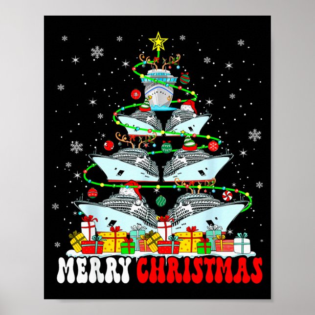 Poster Merry Christmas Reindeer Elf Santa Cruise Ships Xm (Devant)