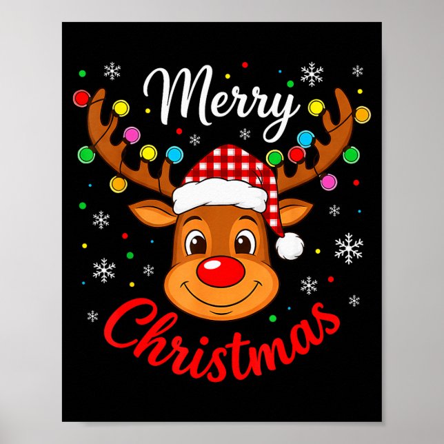Poster Merry Christmas Reindeer Santa Hat Holiday Matchin (Devant)